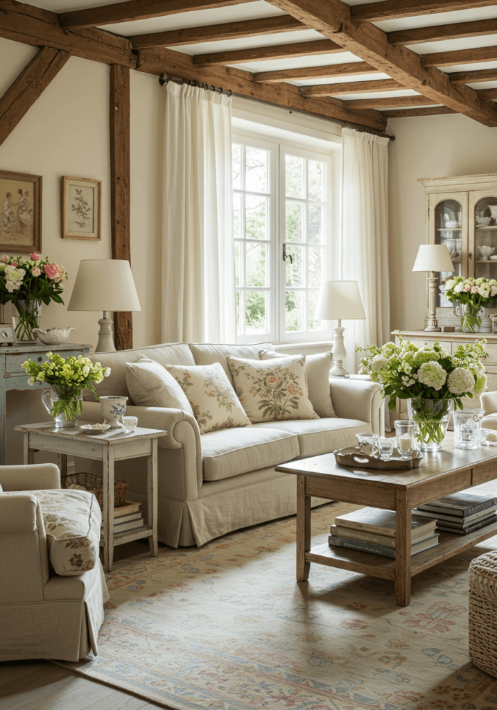 A bright and airy French country living room