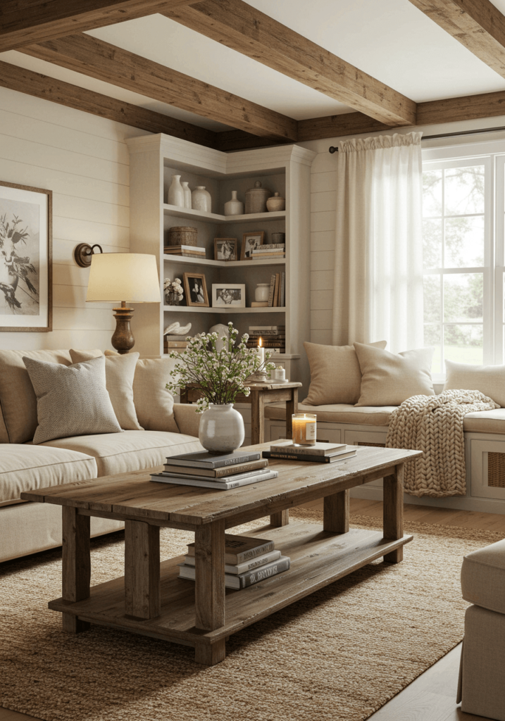 A charming farmhouse-style living room