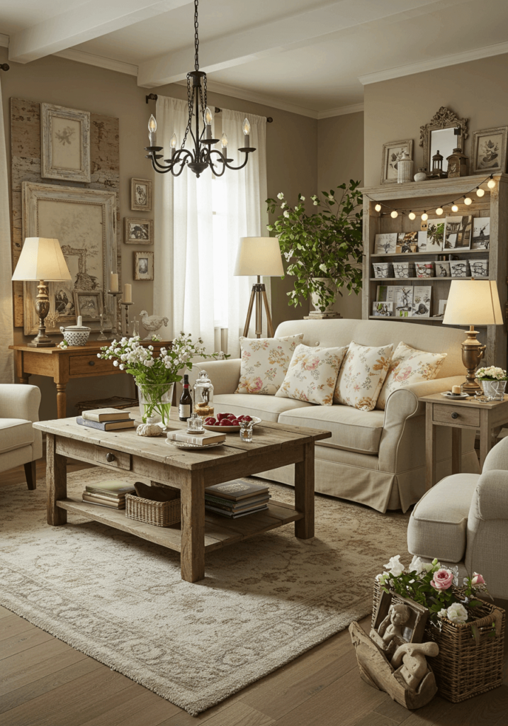 A delightful French country living room with vintage accessories