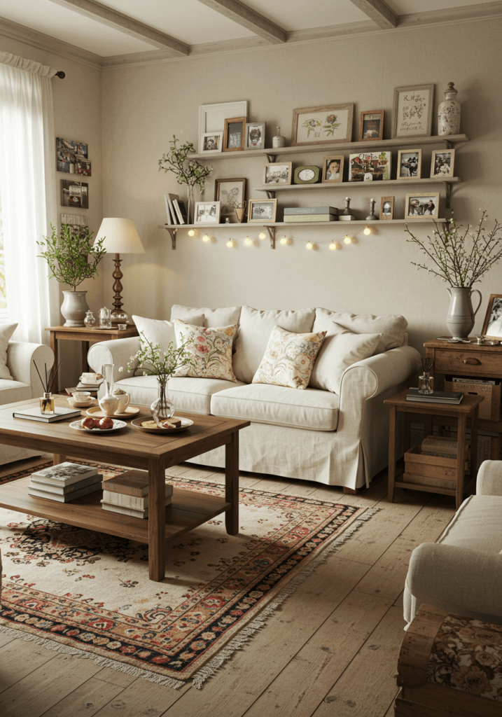 A serene French country living room filled with natural light