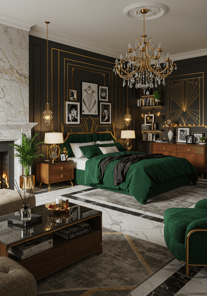 Art Deco Master Bedroom with Geometric Accents