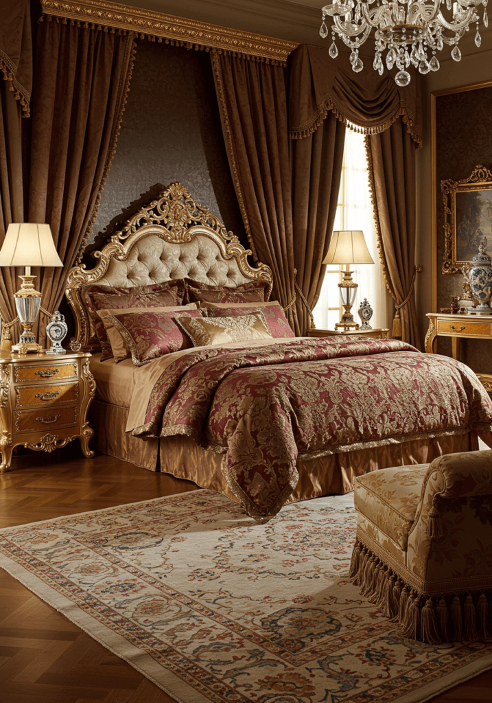 Baroque Bedroom with Gilded Furnishings & Drapery