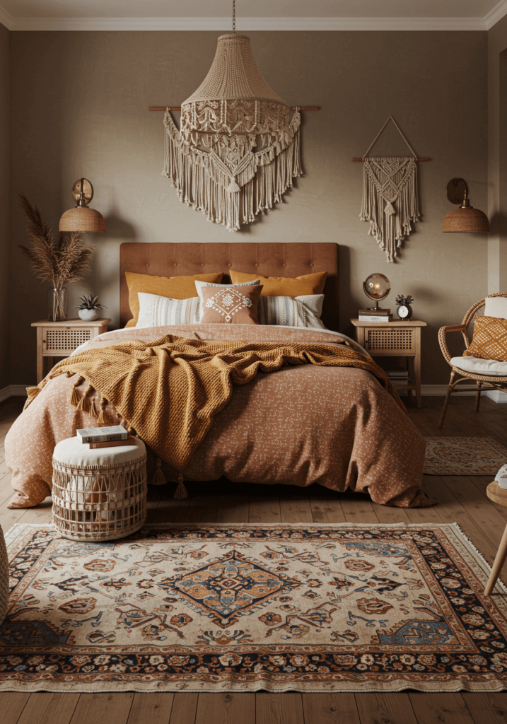 Bohemian Bedroom with Macramé & Plush Textiles