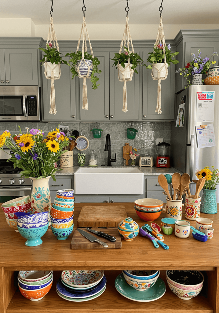 Boho Counter with Wildflower Decor