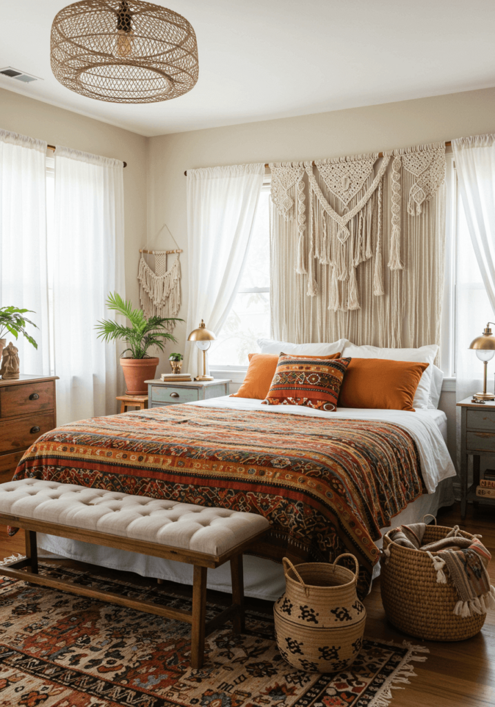 Boho-Vintage Bedroom with Macramé Decor