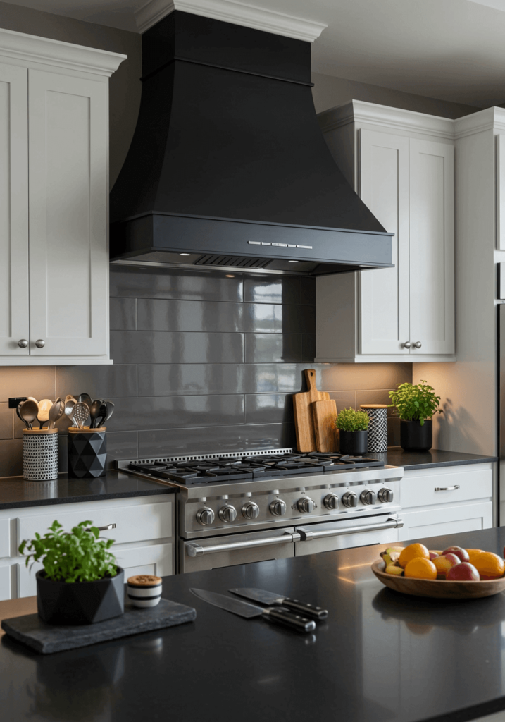 Bold Black Kitchen Hood for a Dramatic Modern Look