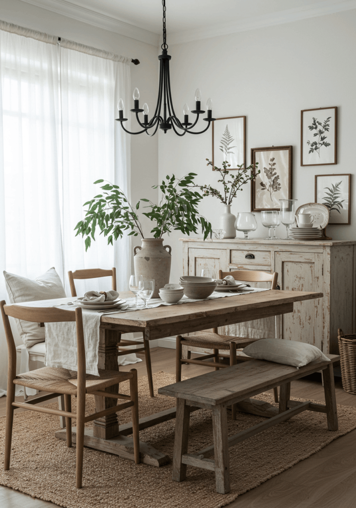 Bright Dining Room with Sheer White Curtains