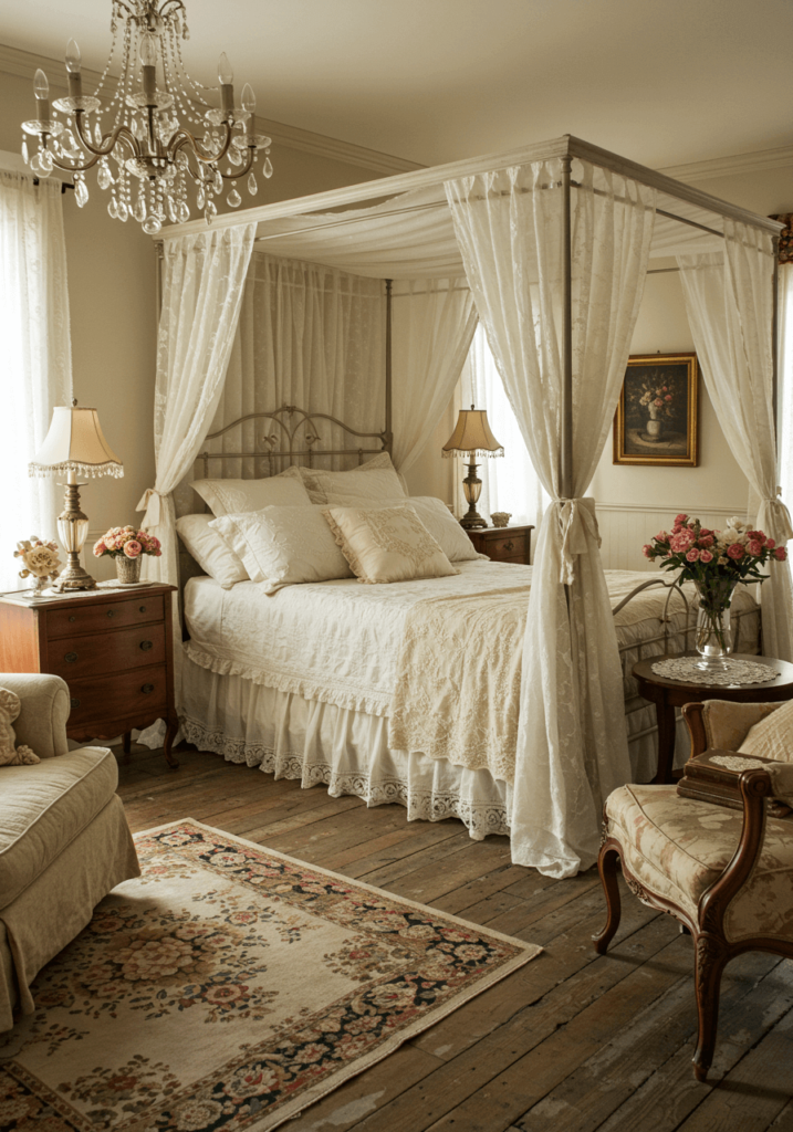 Canopy Bed and Lace Bedding