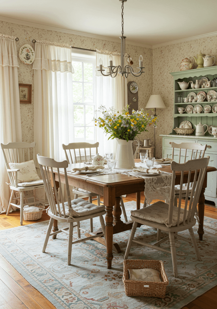 Charming Cottage Dining with Ruffled Curtains