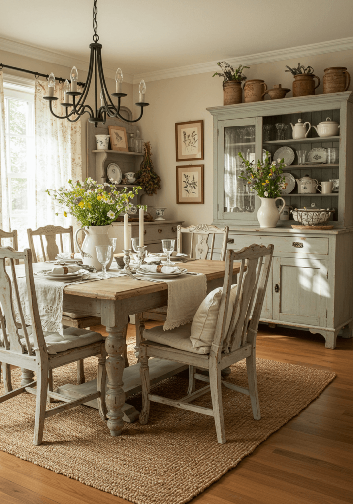 Charming Cottagecore Dining Room with Rustic Wooden Table