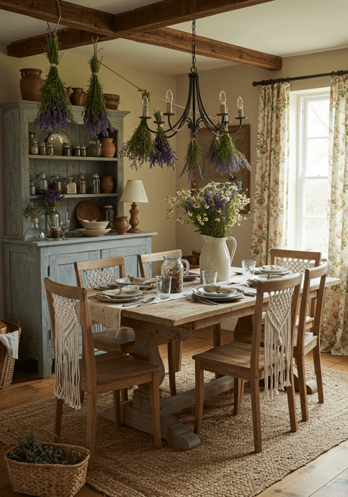 Charming Countryside Dining Space with Handmade Table