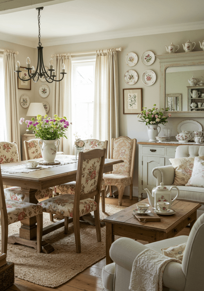 Charming English Cottage-Inspired Living Dining Room