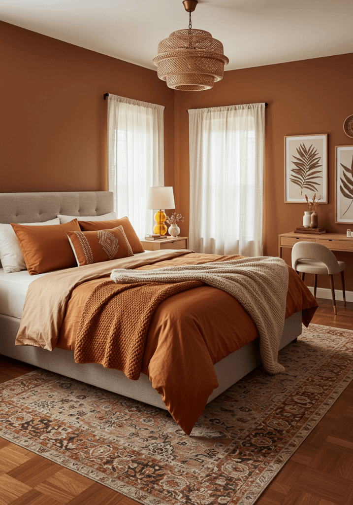 Cinnamon-Colored Accent Wall Warmth