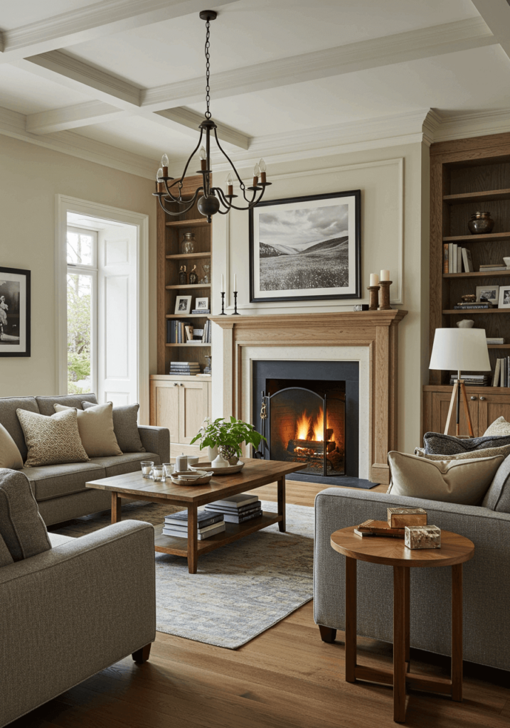 Classic Wooden Fireplace Living Room