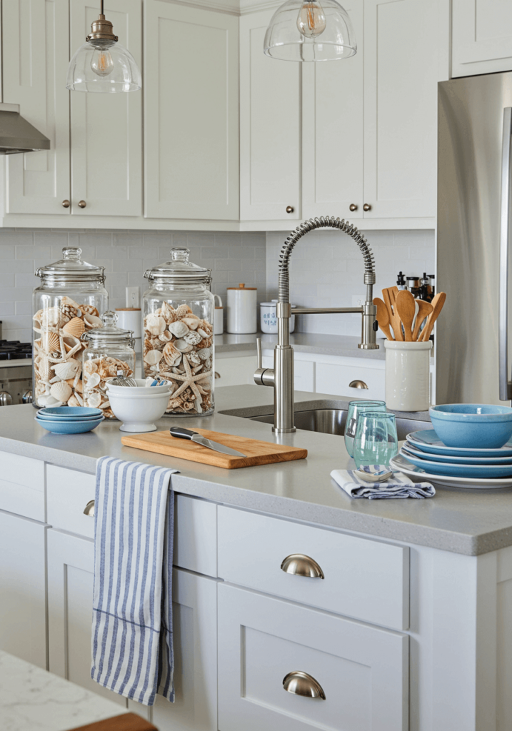 Coastal Counter with Seashell Jars