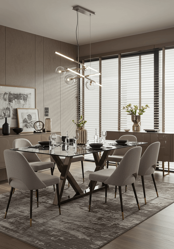 Contemporary Dining with Motorized Blinds