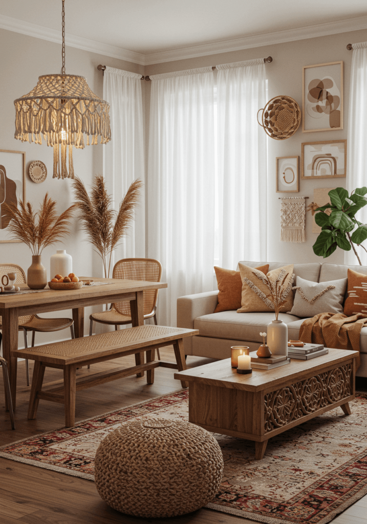 Cozy Boho-Chic Living and Dining Combo