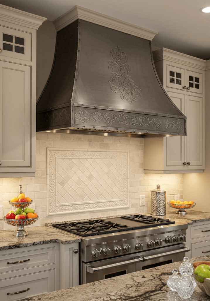 Custom Kitchen Hood with Engraved Patterns for a Unique Look