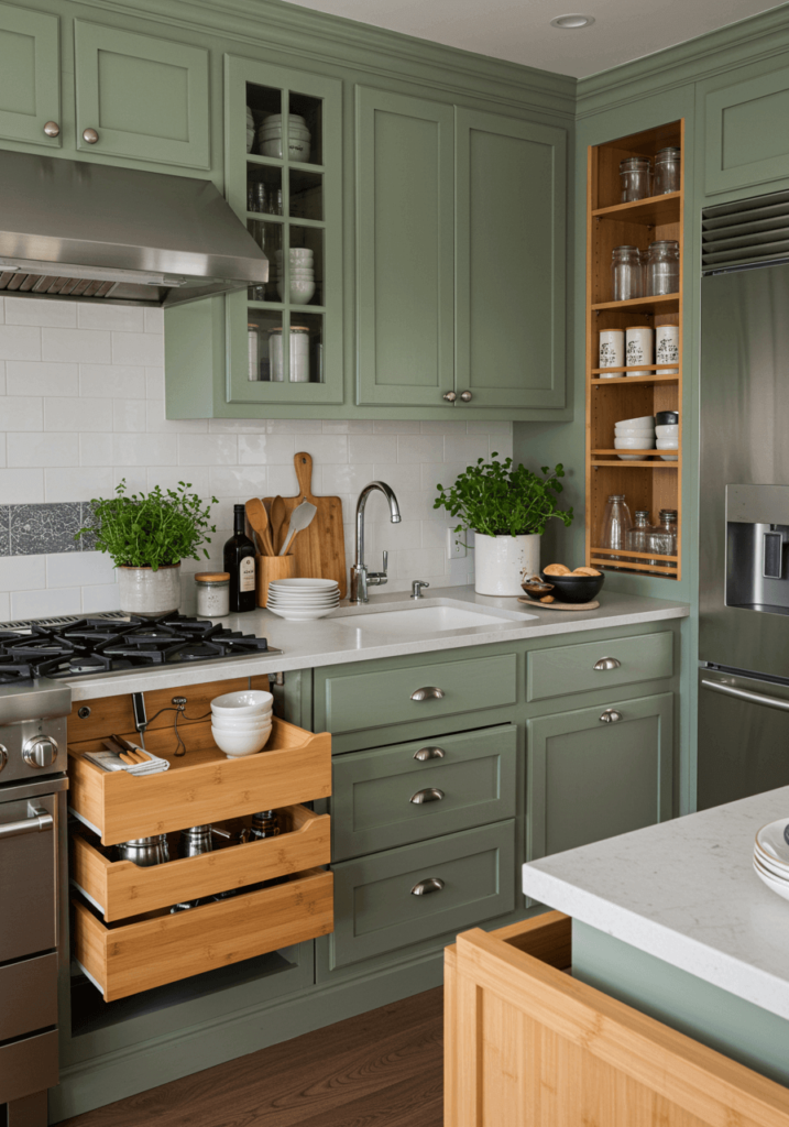 Eco-Friendly Kitchen Cabinets with Bamboo Bins