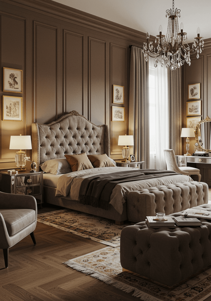 Elegant Bedroom with Velvet & Vintage Lighting