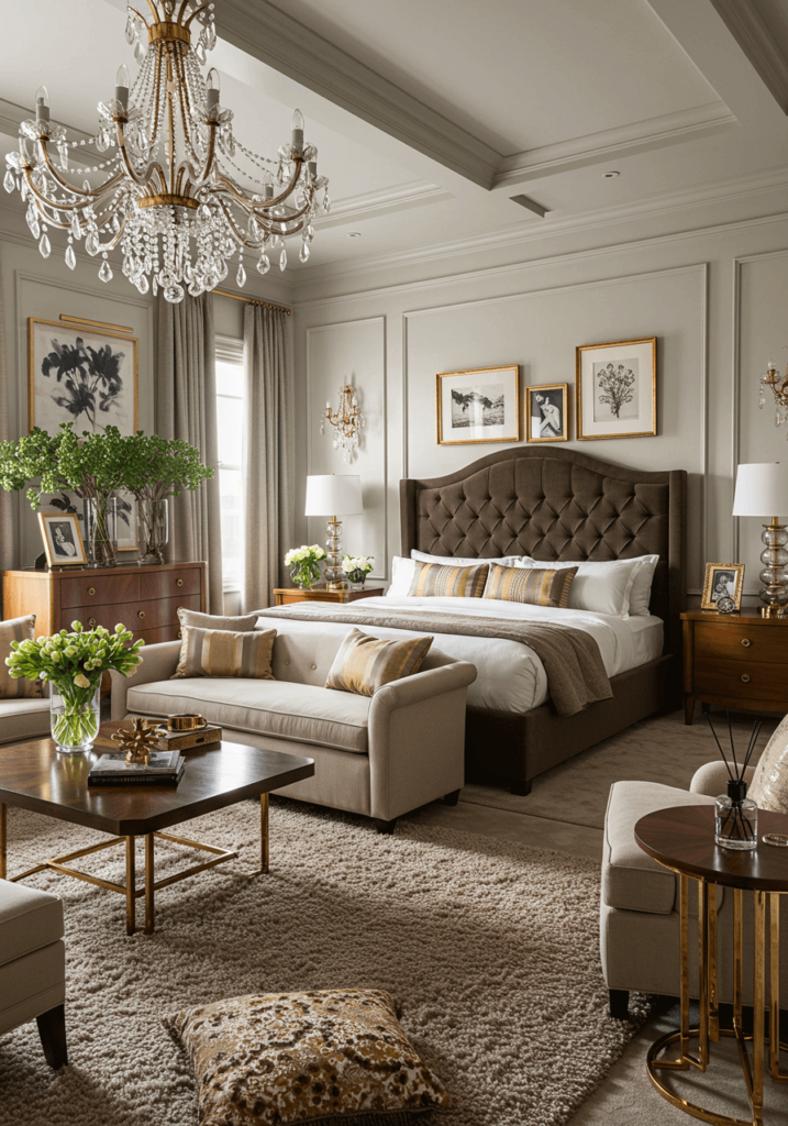 Elegant Master Bedroom with Gold & Velvet Accents