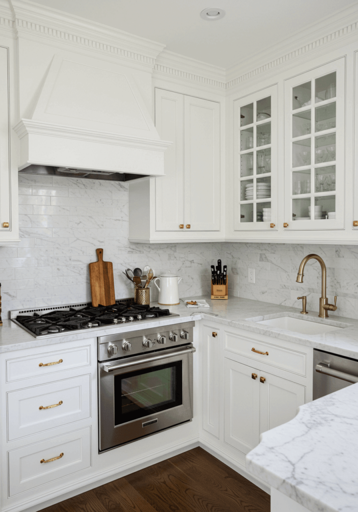 Elegant White Kitchen Cabinets with Gold Handles