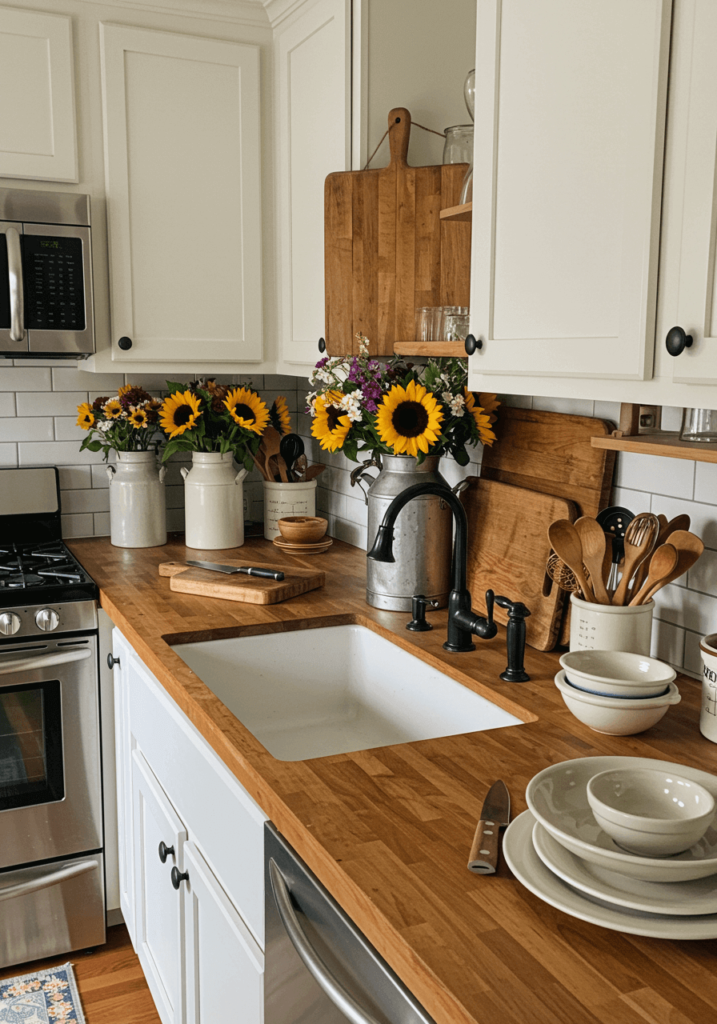 Farmhouse Counter with Seasonal Flowers