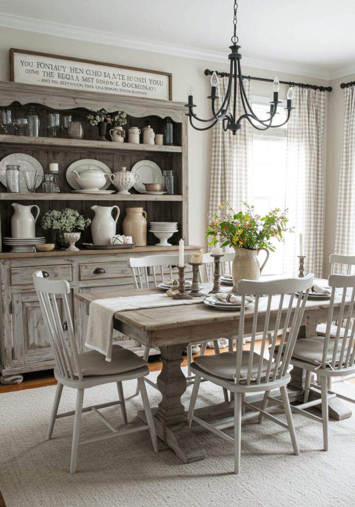 Farmhouse-Style Dining Room with Distressed Sideboard