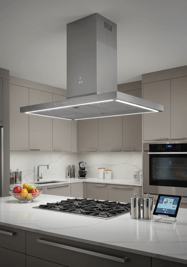 High-Tech Kitchen Hood with Smart Touch Controls and LED Lighting