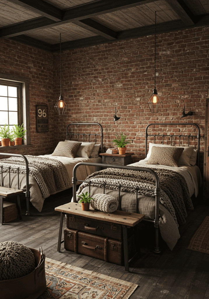 Industrial Bedroom with Iron Bed