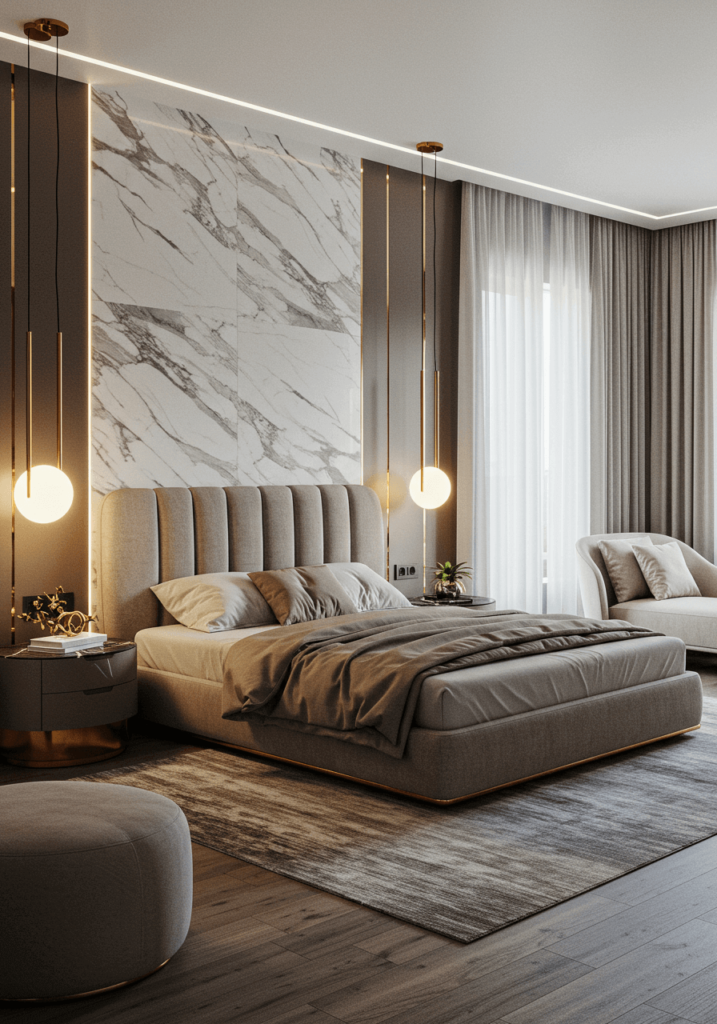 Italian Luxury Bedroom with Marble & Elegant Lighting