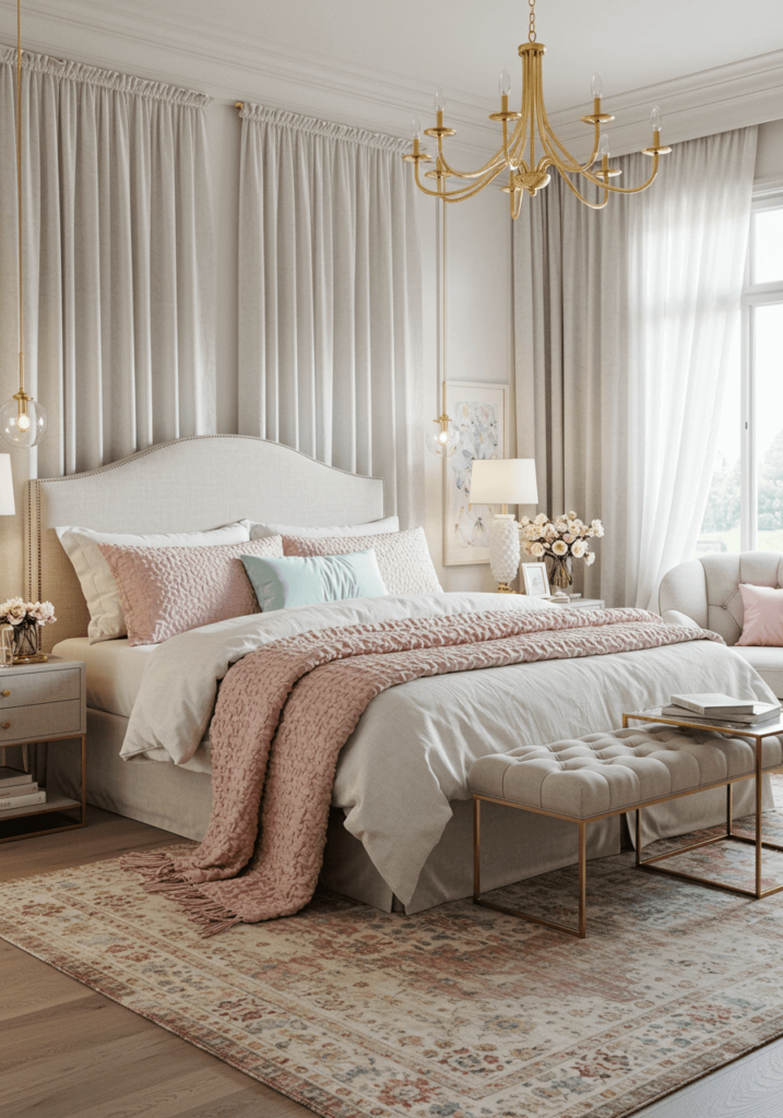 Luxe Bedroom with Pastel Tones & Airy Vibes