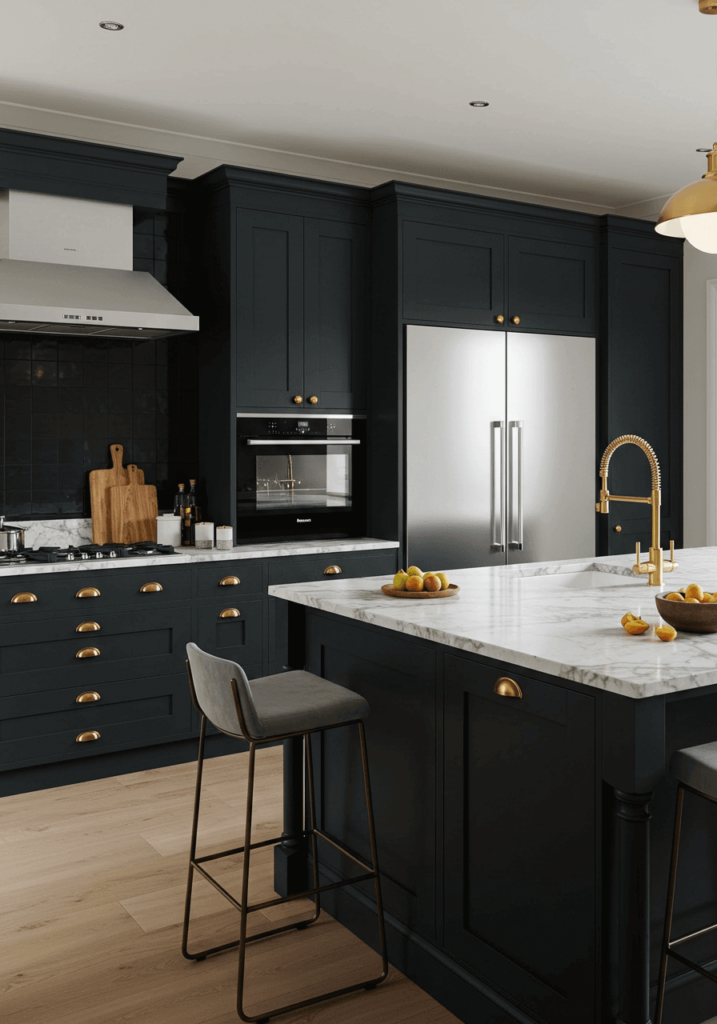 Luxurious Open-Plan Dark Kitchen with Charcoal Cabinets