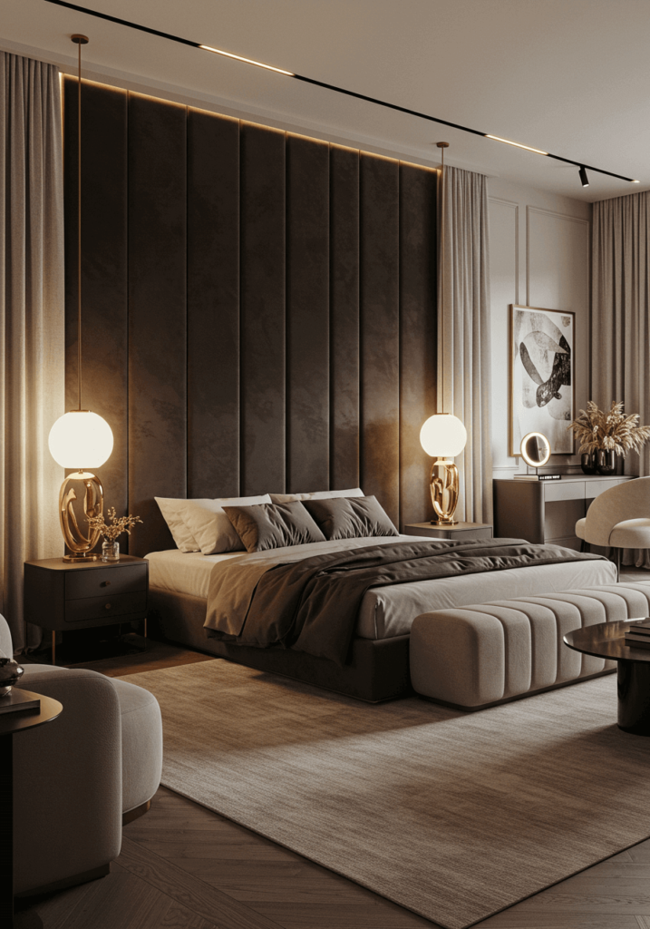 Luxury Bedroom with Floor-to-Ceiling Headboard