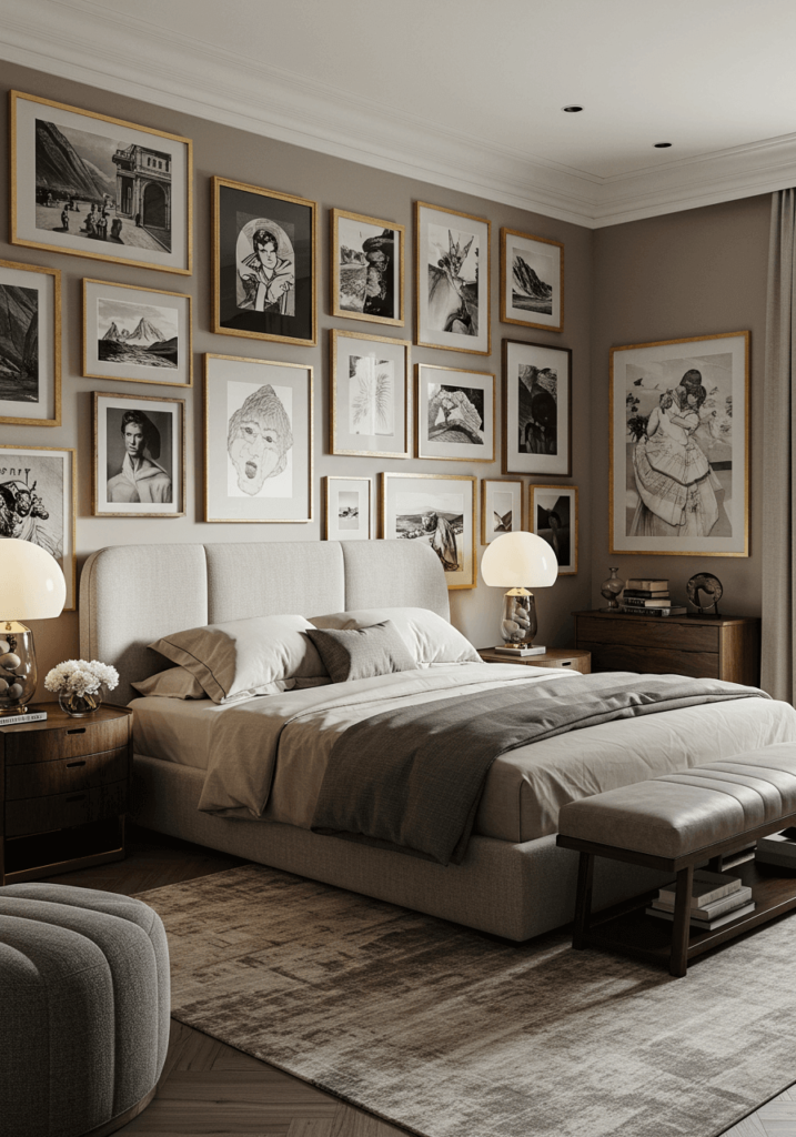 Luxury Bedroom with Gallery Wall & Artisanal Decor