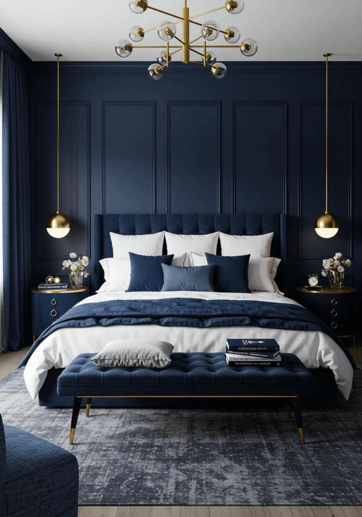 Luxury Bedroom with High-End Blue Decor