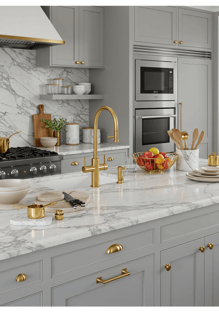 Marble Counter with Brass Accents