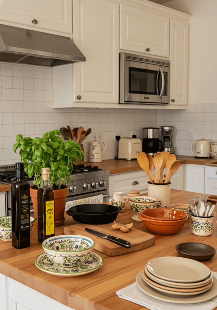 Mediterranean Counter with Basil Decor