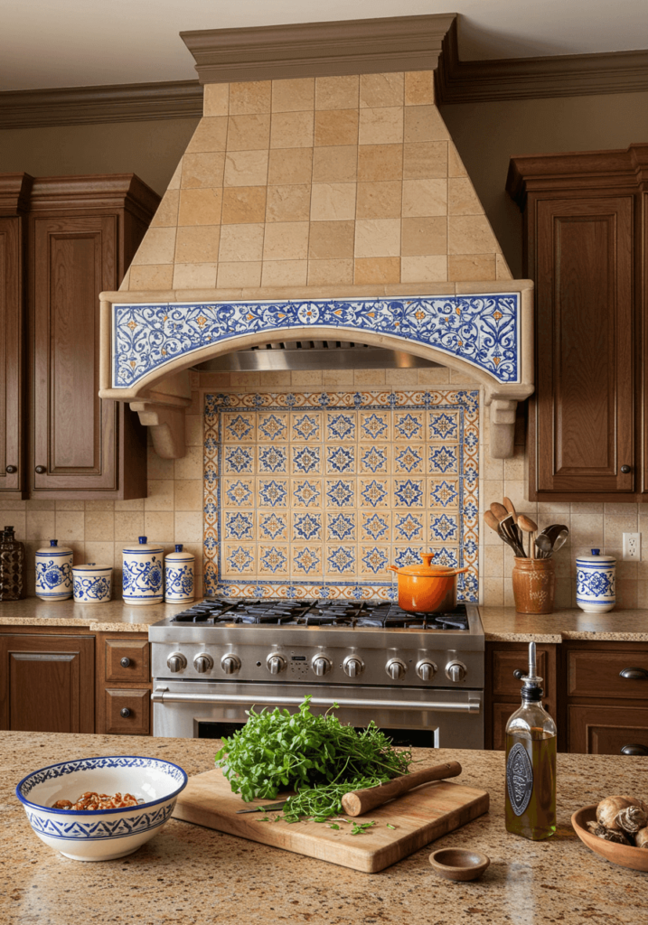 Mediterranean Kitchen Hood with Terracotta and Ceramic Accents