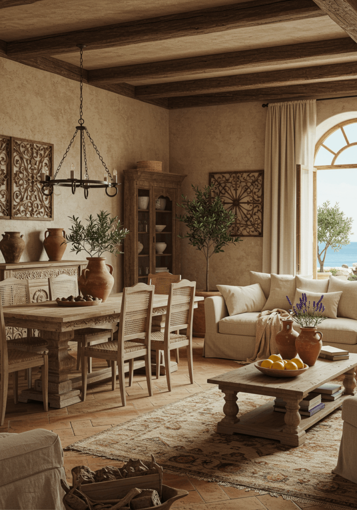 Mediterranean-Style Open Living Dining Area