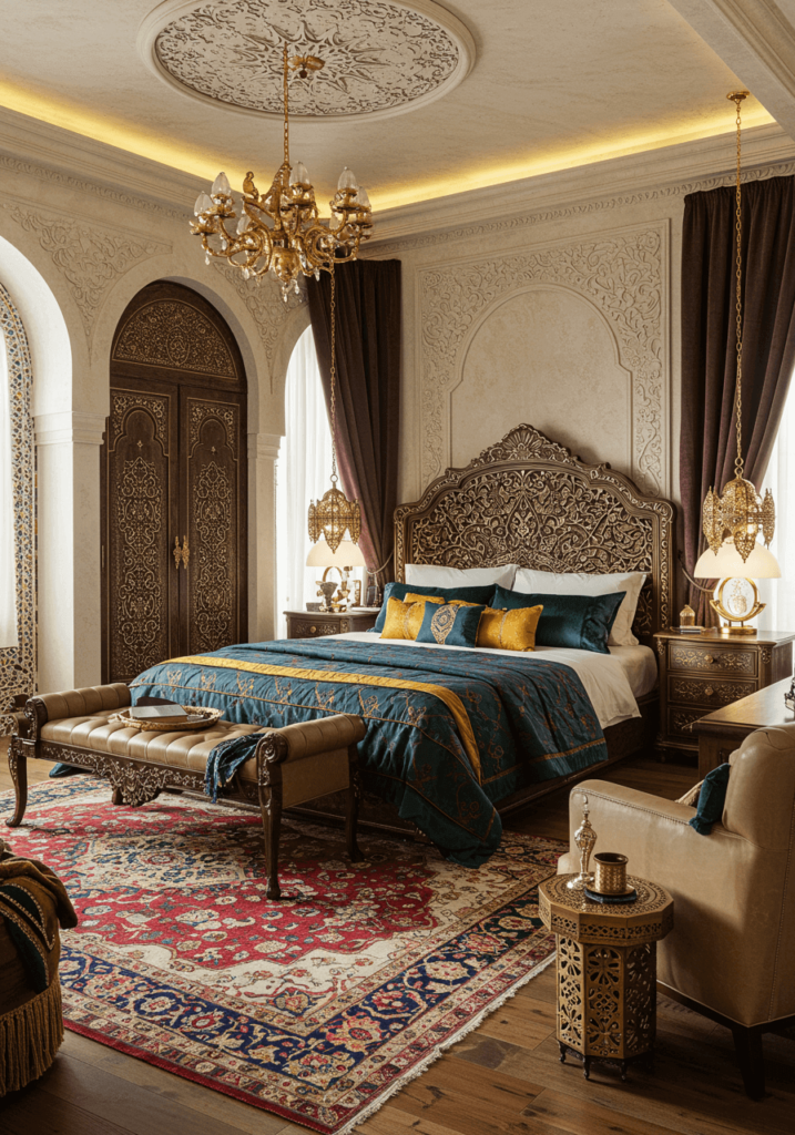 Middle Eastern Bedroom with Rich Fabrics & Arches