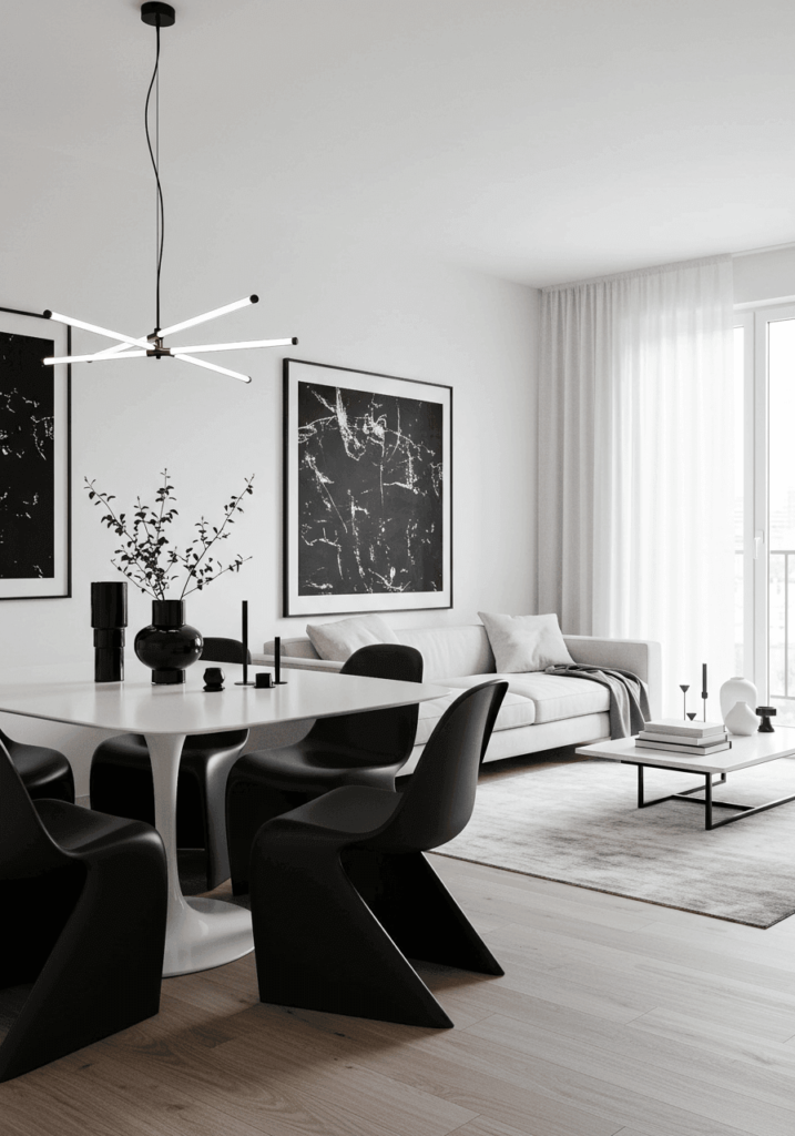 Minimalist Living Dining Space with Monochrome Accents