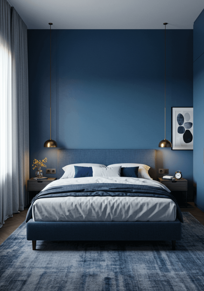 Minimalist Slate Blue Bedroom Design