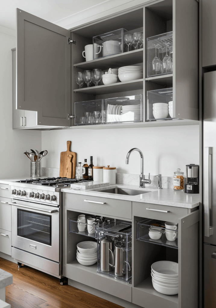 Modern Kitchen Cabinets with Acrylic Storage Bins