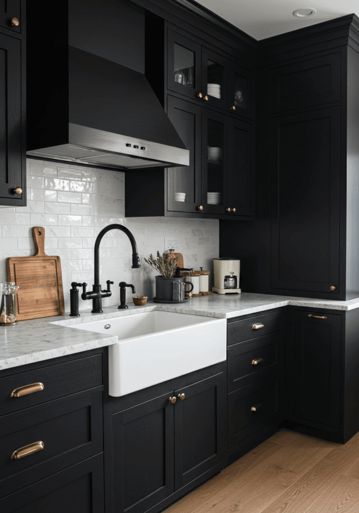 Modern Rustic Dark Kitchen with Vintage Charm