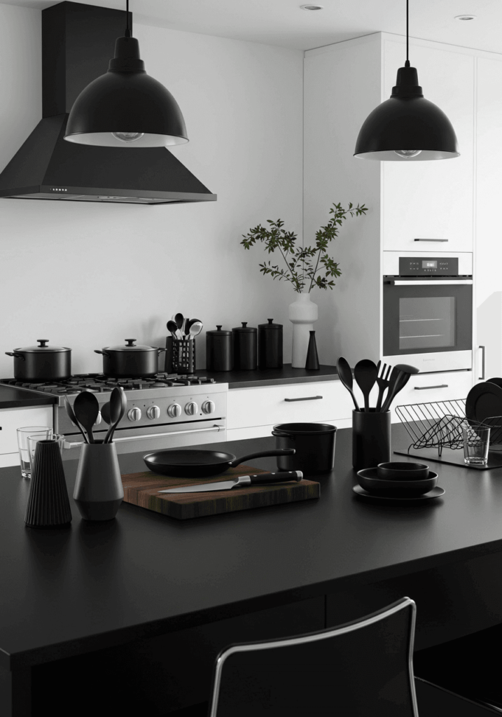 Monochrome Counter with Black Canisters