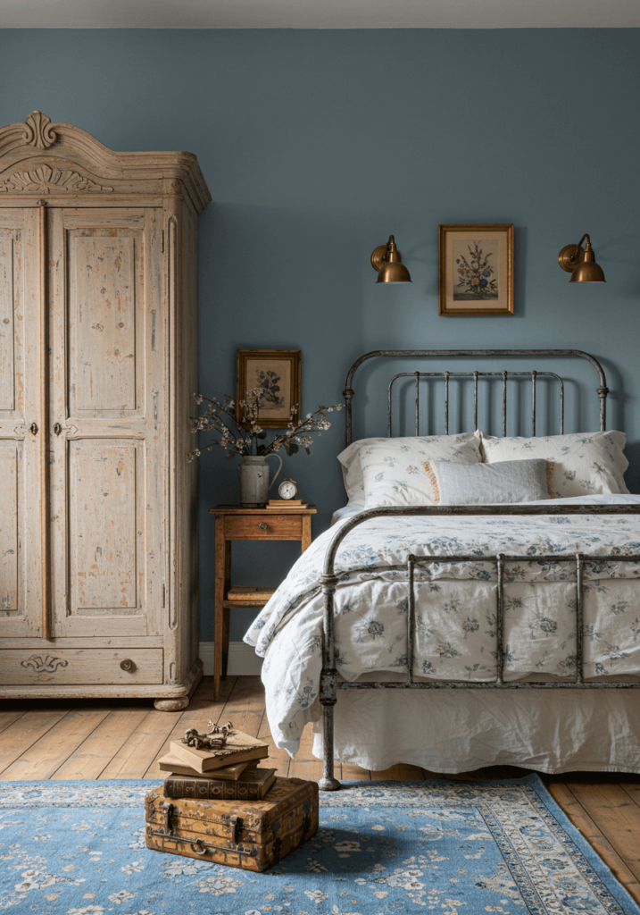 Muted Blue Vintage-Inspired Bedroom Decor