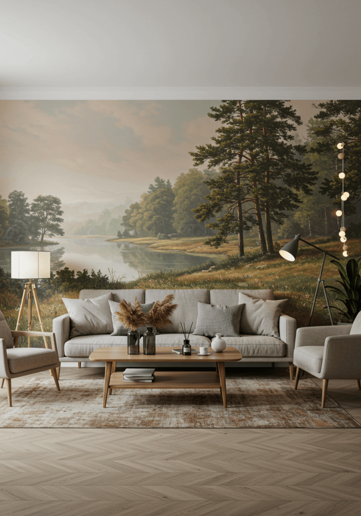 Nature landscape mural as a centerpiece