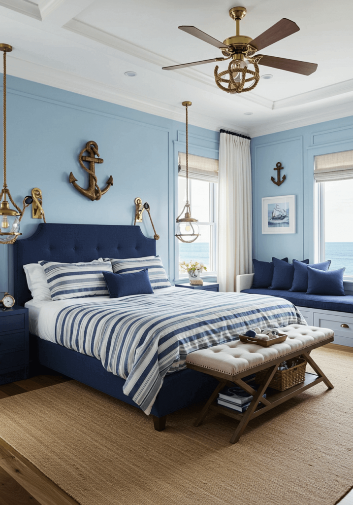 Nautical Blue Bedroom with Anchor & Rope Decor