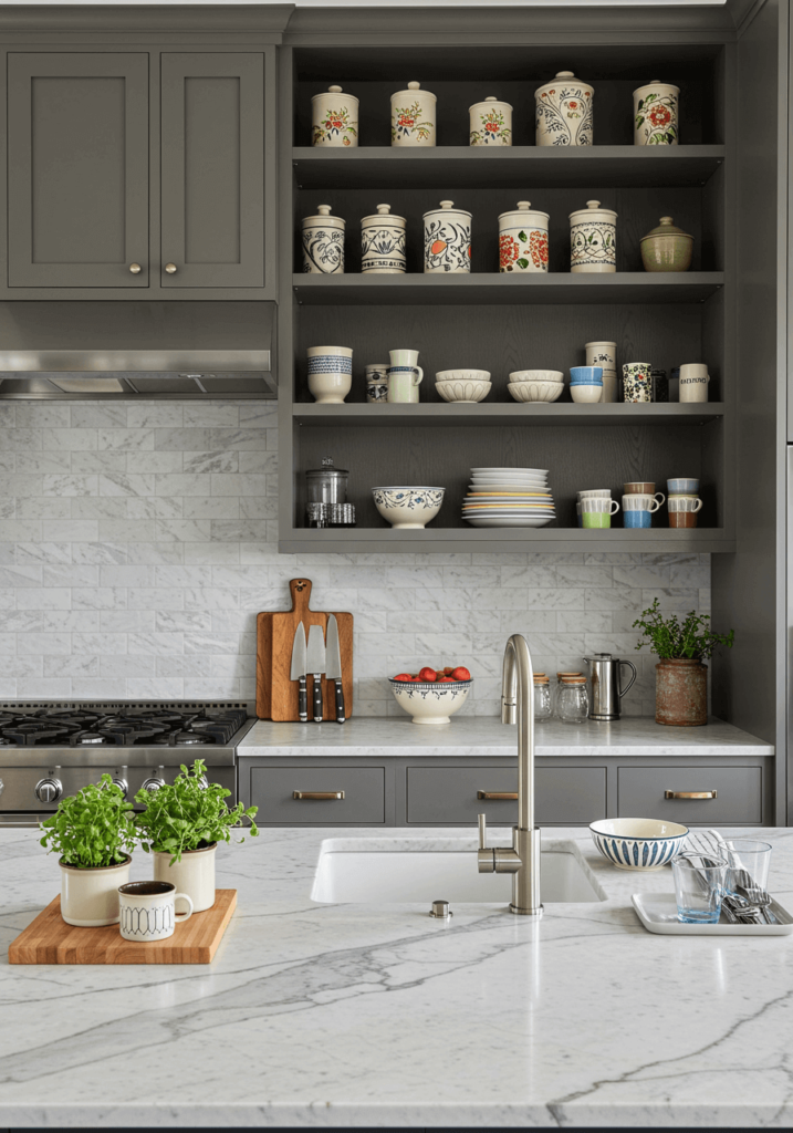 Open Shelving Cabinets with Artisan Jars